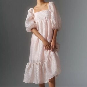 Anthropologie textured puff-sleeve midi dress NWT